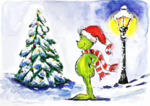 Akvarell festmény karácsonyi illusztráció Grinch - Kiss-Molnár Éva, Művészlabor